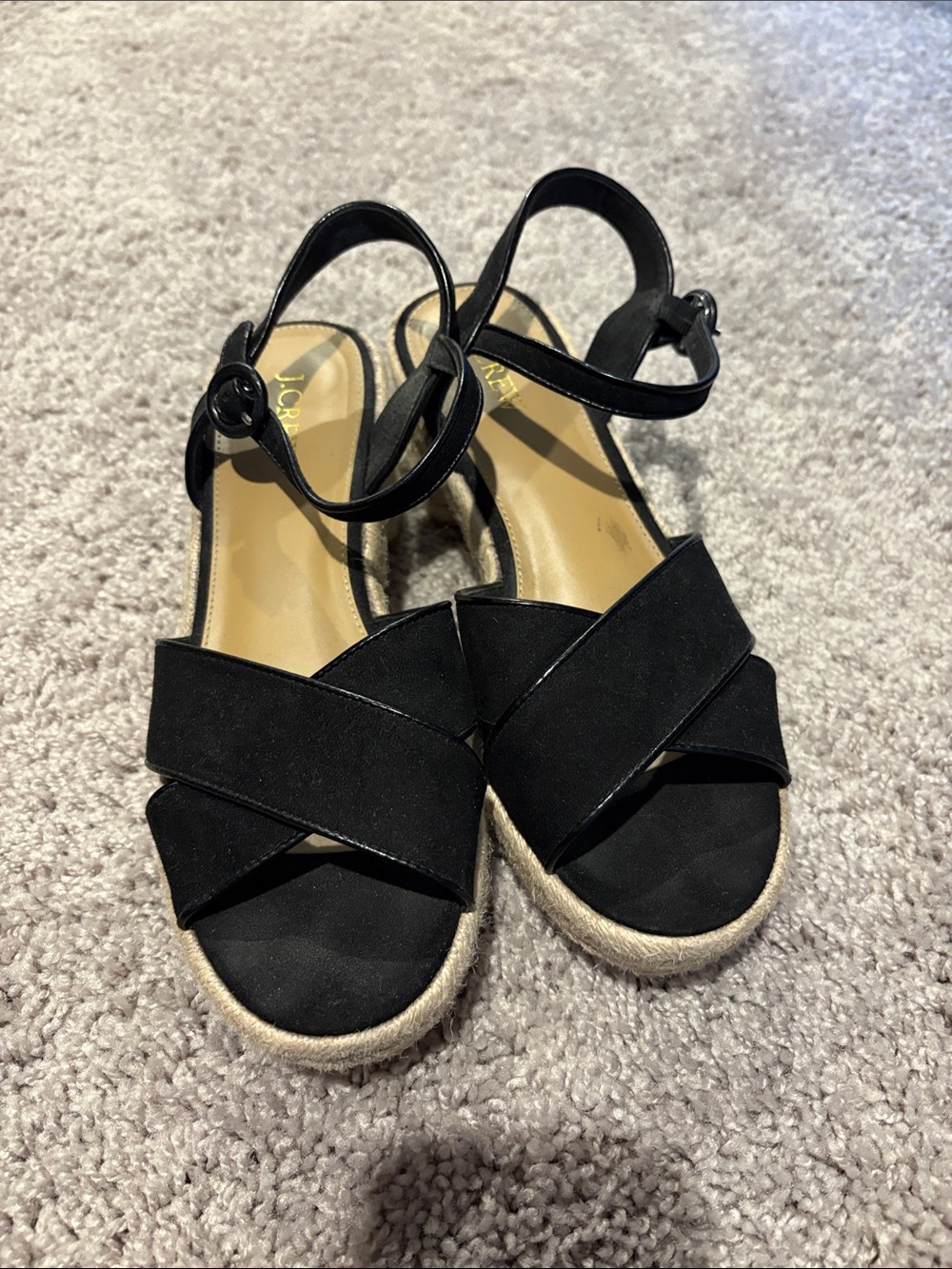 NWOT! J. Crew Factory Black Cross‑Strap Espadrille Wedge Sandals